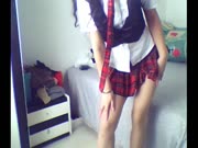 极品美女大玩制服诱惑，学生服下面竟然是露逼丝袜