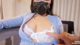 OL极致诱惑蓝色衬衫开档情趣黑丝